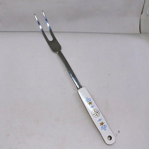 Ekco Blue Dutch Tulip Carving Fork-Chromium Plated Steel-Vintage-USA Made - Picture 1 of 6